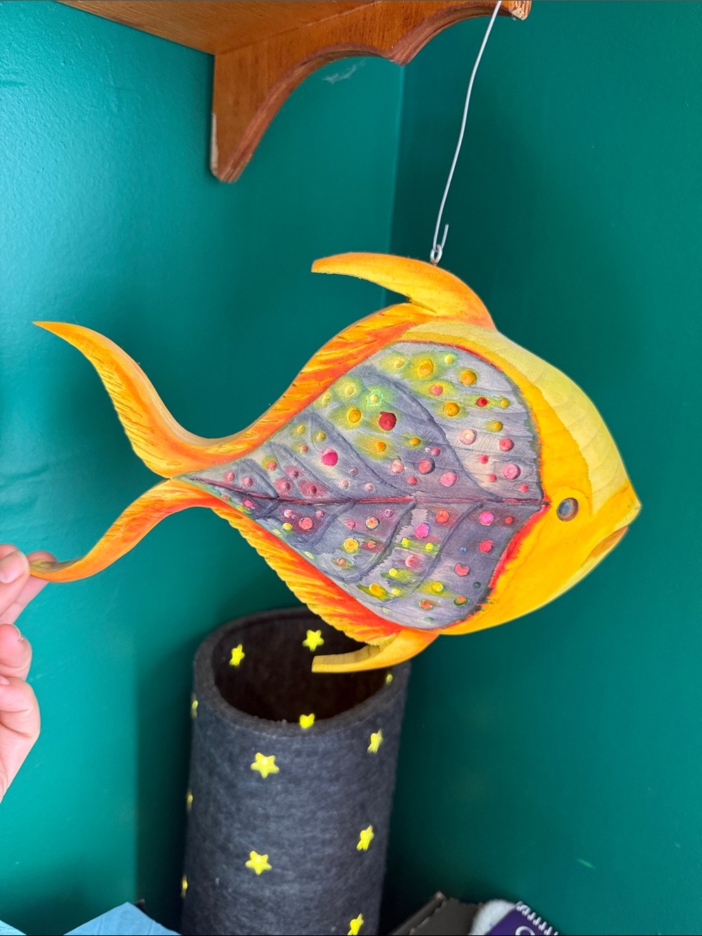 handcrafted wooden yellow & Orange Decorative Fish Hanging Ornament